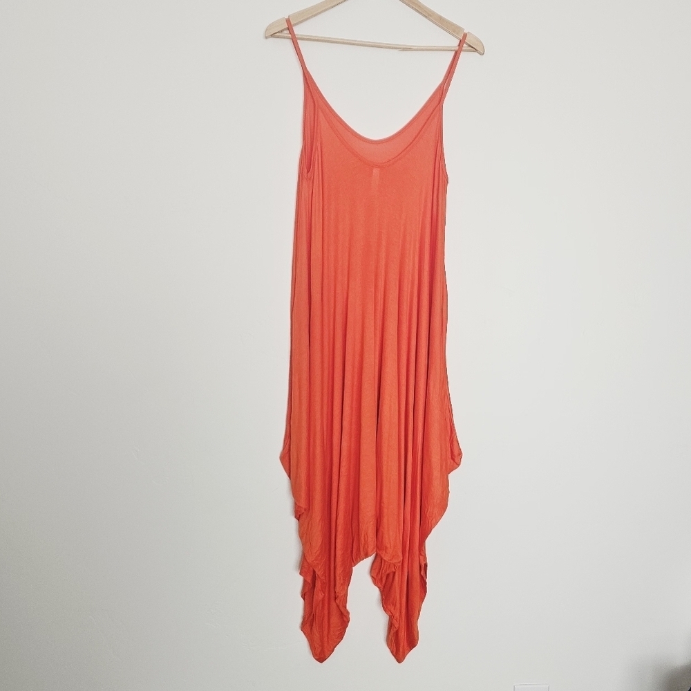 Love In Orange Spaghetti Straps Orange Boho Harem Jumpsuit Pants Women's Size M